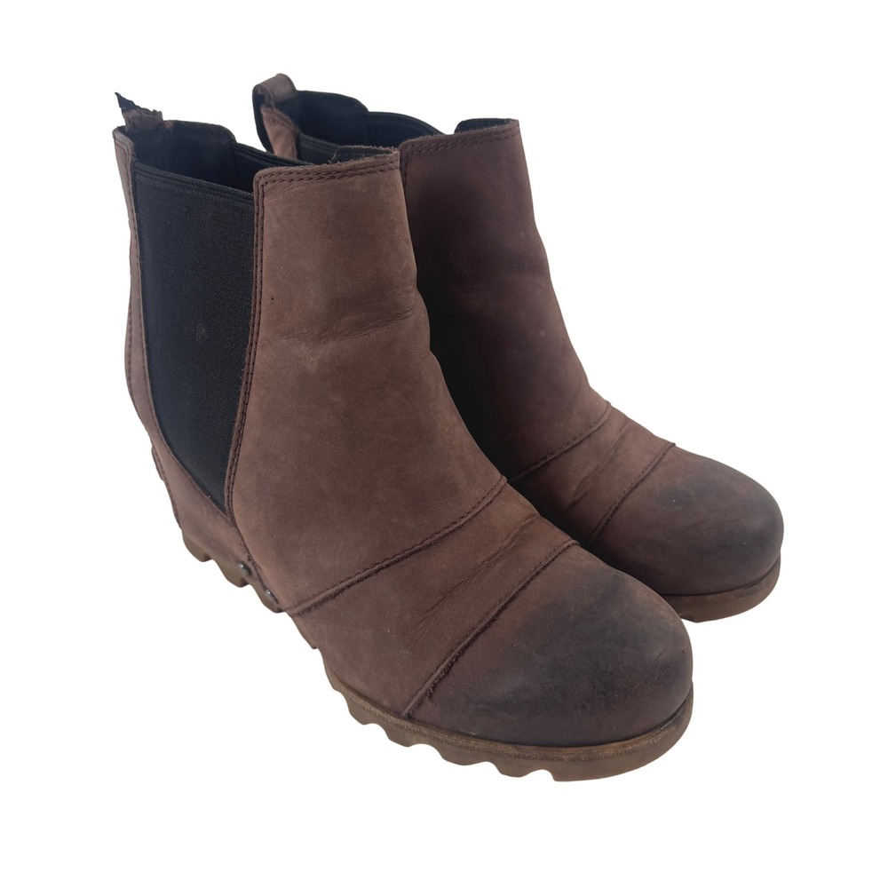 Sorel Lea Wedge Boots Burgundy‎ Leather Chelsea Ankle Boot NL2704-628 Womens 7.5